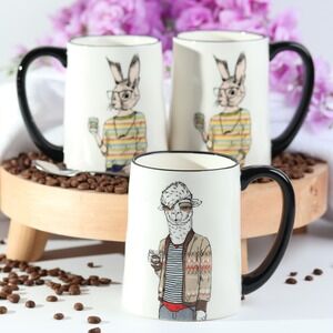 Signature Housewares Hipster Rabbit Coffee Mug Stoneware Cream Black 17.5oz